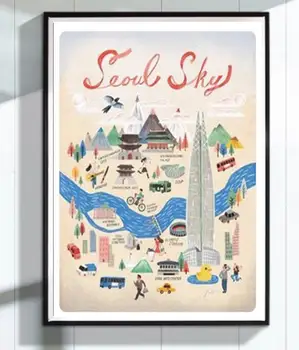 Городские элементы Сеула, Южная Корея, Туристический тур, ретро Винтажный плакат, картина на холсте, сделай САМ, обои, плакаты, домашний декор, подарок