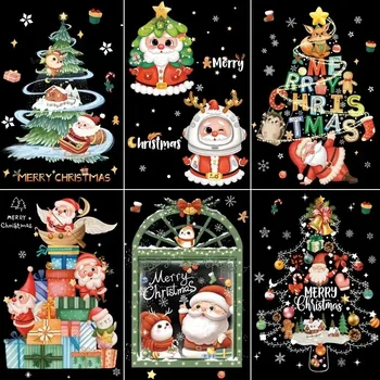 30см × 45см Стеклянная Наклейка Рождественские Наклейки На Окна Санта-Клаус Рождественская Елка Счастливого Рождества Новогодние Праздничные Украшения для Дома