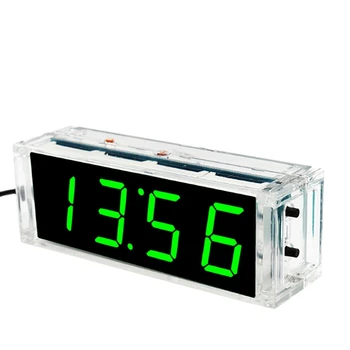 Комплект цифровых часов DIY, комплект электронных часов с 4 цифрами, большой экран с прозрачным корпусом, зеленый светодиод