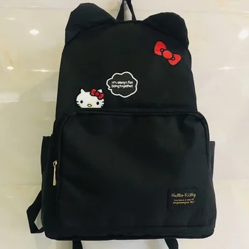 Школьная сумка с вышивкой Sanrio hello kitty, студенческий рюкзак из ткани Оксфорд, модный черный рюкзак