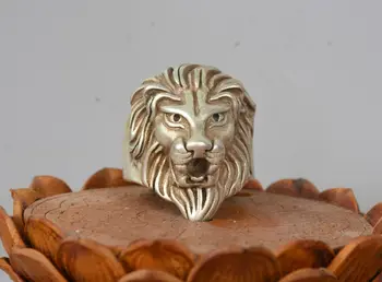Ювелирное кольцо с серебряным львом в виде головы зверя из старого китайского Мяо длиной 3 см