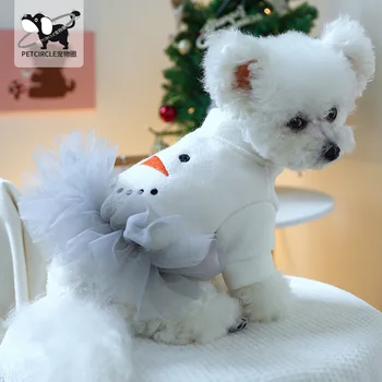 Рождественская одежда для собак и кошек, Газовая юбка со снеговиком, одежда для щенков, Праздничная юбка