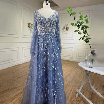 Вечерние платья Serene Hill арабского синего цвета трапециевидной формы, расшитые бисером, Длинные платья знаменитостей 2023 года для женщин, свадебная вечеринка LA72099