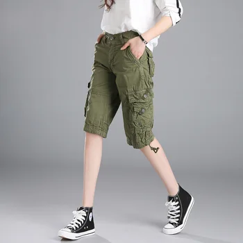Камуфляжные шорты-карго большого размера, женские спортивные шорты для пеших прогулок, с несколькими карманами, свободные прямые мешковатые шорты, короткие брюки в стиле милитари