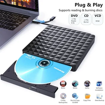 USB 3.0 и Type-C Внешний DVD-Рекордер для Записи DVD RW Оптический Привод для Mac/ Linux Windows 11/10/8/7 Устройство Чтения дисков Портативных ПК