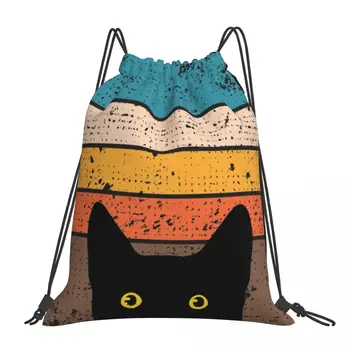 Рюкзаки Peeking Cat Повседневные Портативные Сумки На Шнурке Drawstring Bundle Карманная Спортивная Сумка Сумки Для Книг Для Студентов-Путешественников