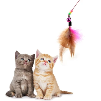 Игрушки для кошек, Интерактивная палочка для кошек, пластиковый стержень, Палочка, товары для домашних животных, Милые, забавные, красочные, с маленькими перышками-колокольчиками