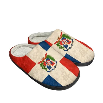 Домашние хлопчатобумажные тапочки с флагом Доминиканской Республики, изготовленные на заказ, мужские женские сандалии, плюшевая повседневная обувь для спальни, сохраняющая тепло, Термоботинка
