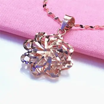 Женское ожерелье из фиолетового золота России 585 пробы, новый блестящий кулон с полым цветком, покрытый 14k розовым золотом, ожерелье с цепочкой на ключицу для женщин