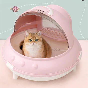 Современный пластиковый кошачий туалет с защитой от брызг, очень большая закрытая кошачья песочница, Милый кошачий космический корабль, зоотовары, домашний лоток для кошачьего туалета N