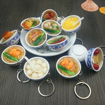 Креативная имитация еды, мини-брелоки, брелок с лапшой, китайская сине-белая фарфоровая миска для еды, Сумка, подвеска для мужчин и женщин