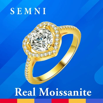 SEMNI Кольцо с бриллиантом из муассанита 1,0 карата в форме сердца для женщин, 14-Каратное позолоченное кольцо из стерлингового серебра 925 пробы, Обручальное кольцо с обещанием, подарок на любовь, ювелирные изделия