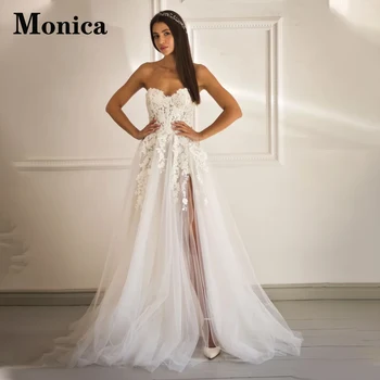 Свадебные платья MONICA Charming Sweetheart с разрезом А-силуэта 2023, Свадебные платья невесты без рукавов, Аппликации из тюля, Vestido De Casamento, Персонализированные