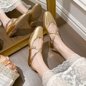 Балетки на плоской подошве с перекрестной шнуровкой и пряжкой, женские балетки Mary Jane в стиле ретро, однотонные роскошные брендовые дизайнерские туфли из натуральной кожи для женщин