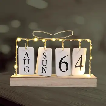 Винтажный деревянный Вечный календарь Со светодиодной подсветкой для офиса, украшения дома, реквизита для фотосъемки, Адвента