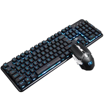 Комбинация беспроводной игровой клавиатуры и мыши, перезаряжаемая механическая клавиатура с подсветкой и игровая мышь с разрешением 2400 точек на дюйм, черный