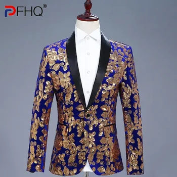 PFHQ Men's Singer Flower Sequin Performance Пиджаки, одежда для ведущих ночных клубов, модные легкие роскошные осенние блейзеры 21Z3091