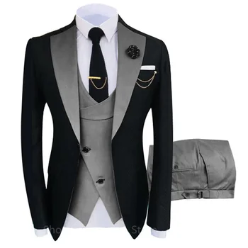 Новое поступление Блейзеров Terno Masculino Slim Fit, костюмы жениха для мужчин, модные свадебные костюмы (куртка + жилет + брюки)