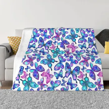 Бабочки с акварельным фруктовым рисунком - покрывало цвета морской волны и сапфира, детские одеяла для сна