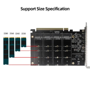 Адаптер M.2 NVME M KEY SSD для PCIe 4.0 X16 с Радиатором PCIEX16 Расширение RAID-массива NVME M.2 MKEY SSD 4 X 32 Гбит/с