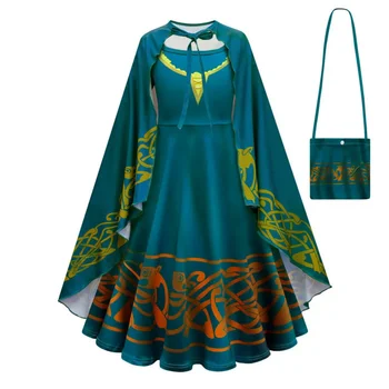 2023 Новое платье для косплея Cossky Princess Merida, детская юбка-плащ для девочек, костюмы для детей, костюм на Хэллоуин