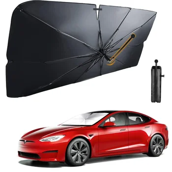 Зонт От Солнца на Лобовом Стекле Автомобиля Tesla Model 3/Y для Переднего Лобового Стекла Автомобиля с Поворотом на 360 Градусов и Гибкой Ручкой
