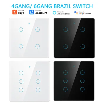Умный переключатель Tuya WIFI Бразилия 4X4 Умный дом Сенсорная панель 4/6 Банд Выключатель света Умный контроль жизни для Alexa Home