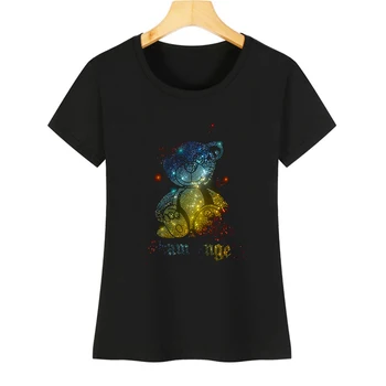Модная женская хлопковая футболка с вышивкой, летние топы с короткими рукавами и рисунком медведя, женская футболка