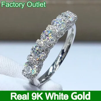 Кольцо из настоящего белого золота 9 карат, женское кольцо для вечеринки в честь годовщины помолвки, Обручальное кольцо с муассанитом, бриллиант 5 штук по 0,1 карата на камни