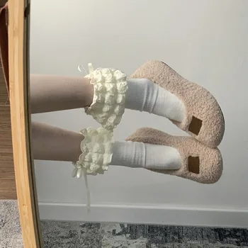 Весенне-осенние новые популярные бархатные женские туфли-бобы на мягкой подошве с теплой плоской подошвой и плюшевой обувью One Step