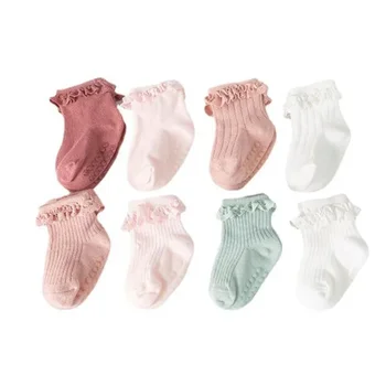 Новые Детские нескользящие Весенне-осенне-зимние хлопчатобумажные Носки Для младенцев от 0 до 3 лет Для девочек, однотонные Кружевные Носки, Детские Носки в пол