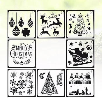 8шт Рождественские темы Трафарет для рисования из пластика, Лось, Снежинка, Шаблоны для рисования Рождественской елки