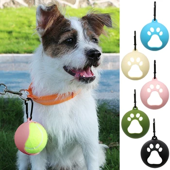 Силиконовая сумка для теннисных мячей, легкий держатель для домашних мячей с поводком для собак без помощи рук, отпечаток лапы, дрессировка собак, игра на прогулке