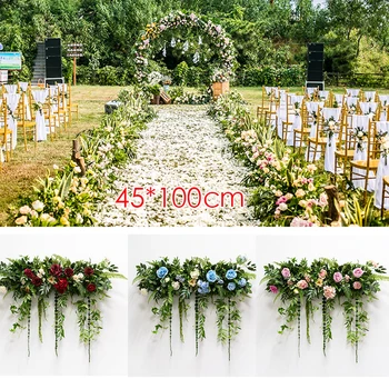 100 см, Свадебная настенная композиция из цветов своими руками, шелковые розы, зеленые растения, искусственный цветочный ряд, декор, Железная арка для брака, Задняя панель