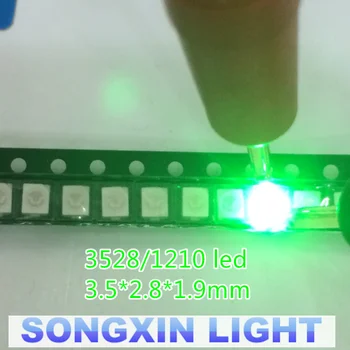 100шт SMT SMD LED 3528 1210, Водно-зеленый, ультраяркий светодиод, Светодиодная лампа с диодным чипом