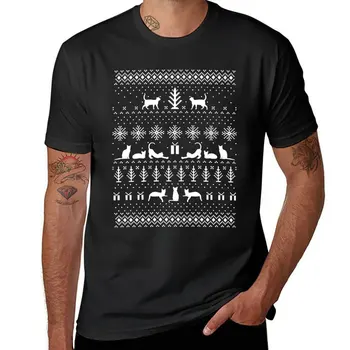 Футболка с Рисунком Рождественского Свитера Kitty Cat, забавные футболки, индивидуальные футболки, одежда для мужчин