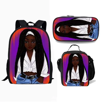 Хип-хоп Юная черная девушка, африканская девушка, 3D принт, 3 шт./компл., Студенческие дорожные сумки, рюкзак для ноутбука, сумка для ланча, пенал