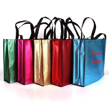 Оптовая продажа 500 шт./лот пользовательские рекламные многоцветные блестящие нетканые сумки многоразового использования бутик-упаковка сумки для покупок