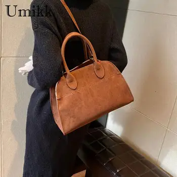 Женская модная сумка через плечо Большая вместительная замшевая сумка-тоут Винтажная сумка для поездок на работу, однотонный Регулируемый ремень, повседневная сумка-слинг