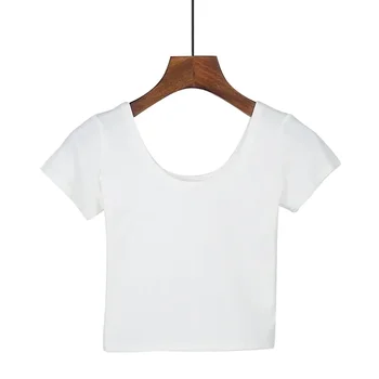 Хлопковая женская футболка в обтяжку, блузка с короткими рукавами, тонкий жакет с высокой талией, короткая футболка белого цвета