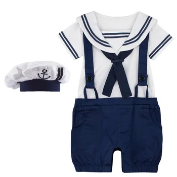 Комбинезон моряка для мальчика, детский костюм на Хэллоуин, комбинезон моряка для новорожденных, темно-синий комбинезон, одежда моряка со шляпой