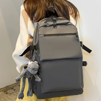 Серый школьный рюкзак для студентов из водонепроницаемой ткани Оксфорд, Большой дорожный рюкзак для влюбленных, унисекс, рюкзак для ноутбука с подвеской в виде лягушки