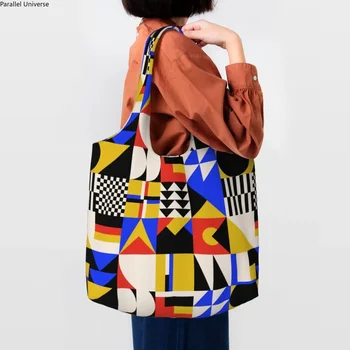 Забавный принт Bauhaus Color Block Геометрическая линия, современная сумка-тоут для покупок, многоразовые холщовые сумки через плечо, минималистичные сумки для покупок