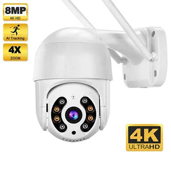 4K 8MP Беспроводная IP-Камера Наружная Безопасность Wifi PTZ-Камера 4MP HD Автоматическое Отслеживание Видеонаблюдения CCTV Camera P2P iCSee APP