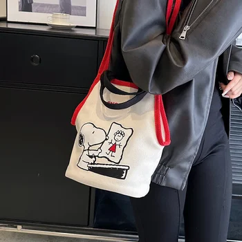 Корейская новая мультяшная сумка Snoopy Tote Большой емкости, персонализированная холщовая сумка через плечо, модная сумка через плечо 27x21x17 см