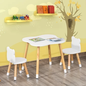 Белый Детский многофункциональный стол из 3 предметов, Детский стол и 2 стула, набор для занятий декоративно-прикладным искусством и рукоделием, учеба, отдых, перекус, Простая сборка