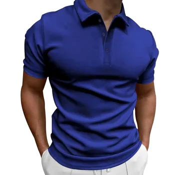 Модная однотонная футболка с короткими рукавами и отложным воротником для мужчин в 2024 году