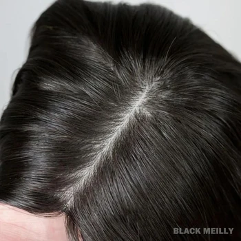 Средняя часть, шелковая основа, Топпер из человеческих волос для женщин, парик из человеческих волос европейского производства с заколками