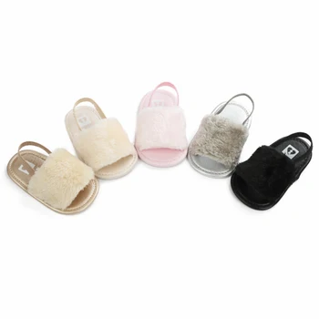 Осенние плюшевые сандалии для новорожденных девочек, обувь для прогулок на плоской подошве с мехом принцессы для малышей, новорожденных младенцев