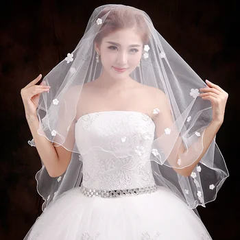 Женская невеста Замужем Романтические аппликации из сладких цветов Короткая свадебная фата для новобрачных